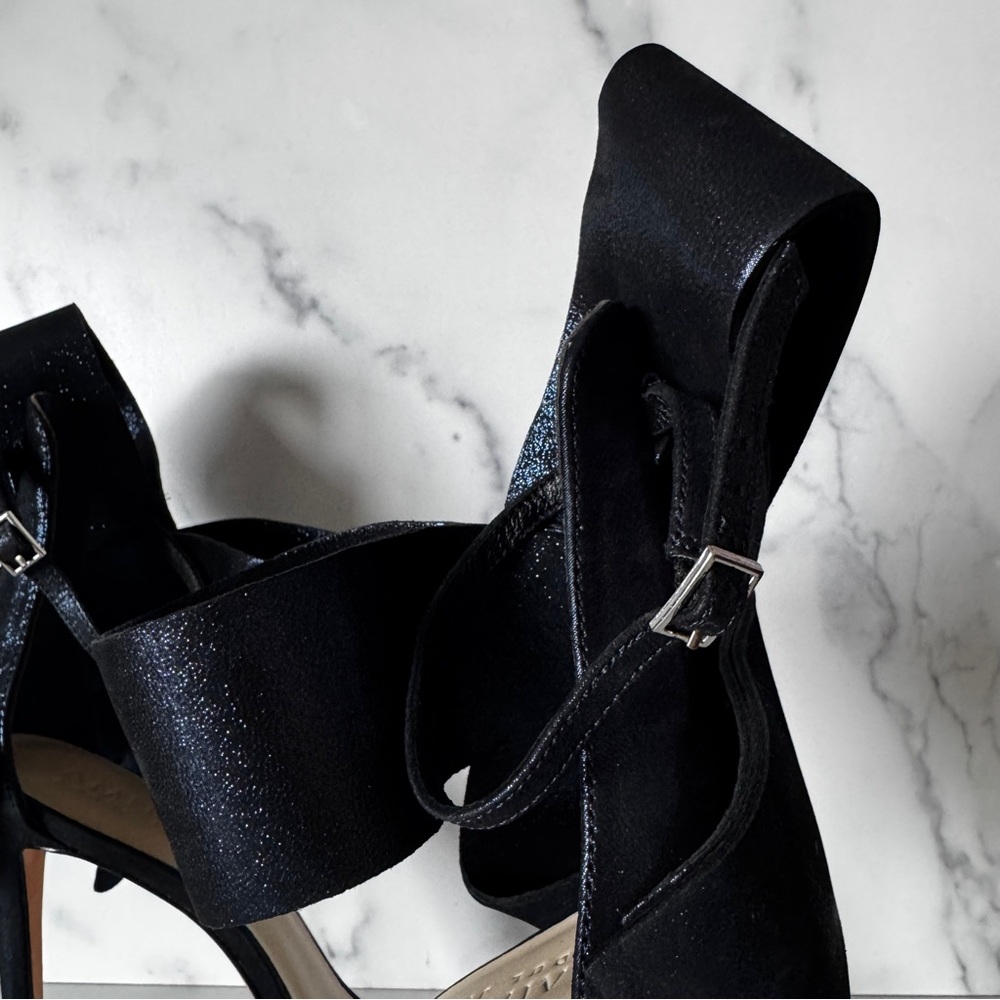 Amina’s Abdul Jillil Navy Blue Metallic Glitter Bow Sandals Heels Size US 11 - Picture 8 of 13
